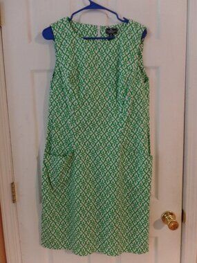 American Living Vintage Inspired Dress 16 L XL Green White Geometric Pattern EUC